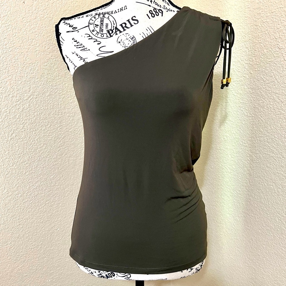 Michael Kors One Shoulder Camo Green Top
